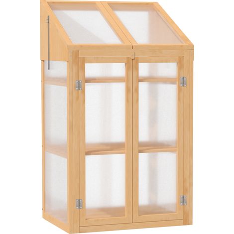 Mini invernadero de madera 70 x 50 x 120 cm con puerta doble y 3 estantes, marrón (1/5)