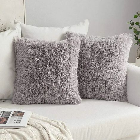 Lot de 2 coussins décoratifs en fausse fourrure moelleuse, housse de coussin douce en fausse fourrure, coussin décoratif en fausse fourrure moelleuse pour canapé ou chambre, 43 x 43 cm