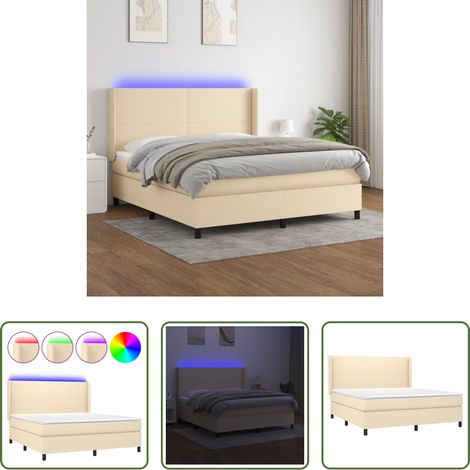 Sommier tapissier - Sommier à lattes de lit matelas LED Crème 180x200 cm Tissu (1/5)