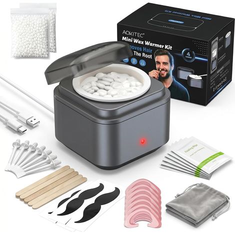 Kit Épilation Nez et Oreilles, Chauffage USB Rapide Kit avec cire et protection de barbe pour l’épilation du nez, des oreilles, des sourcils et des contours de barbe (1/5)