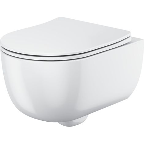 Orbit Riviera Round Rimless Wall Hung Toilet Pan with Soft Close Seat - Gloss White (1/3)