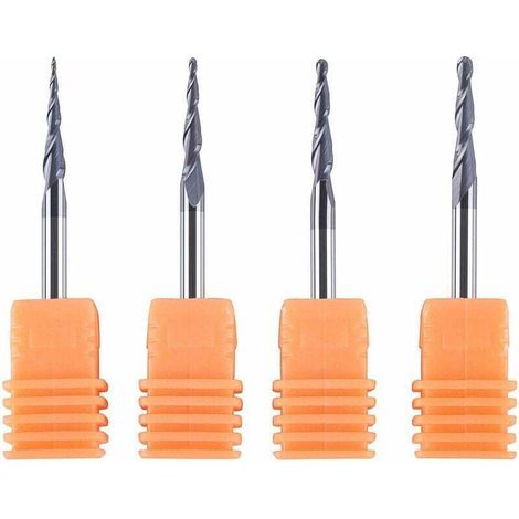 Set di 4 frese coniche in metallo duro CNC con punta R0.25 1.0 - Per incisione - Crezuo