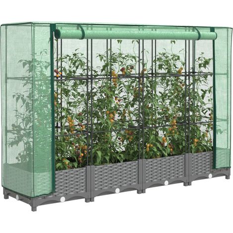 Jardinière Pot de Fleurs surélevée avec housse aspect rotin 160x40x123 cm CFW26141 (1/5)