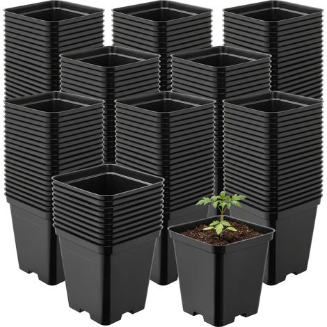 Garronda Pot de Fleur Carré en Plastique 9 × H 9,6 cm (0,5L) Lot 200 Godets Semis Pots de Pépinière avec Drainage Résistants Intempéries pour Culture Plantes Jardin Serre Intérieur Extérieur GD-0199