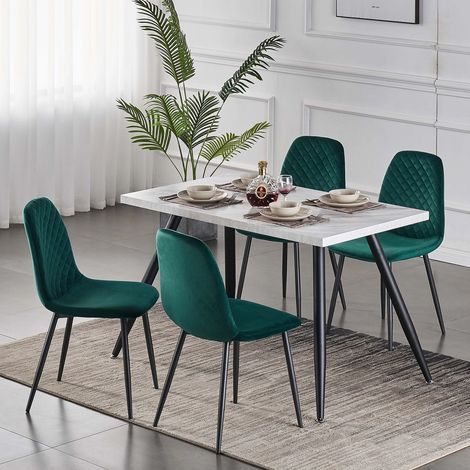 AINPECCA 150CM90CM Grey Dining Table and Dining Chairs 4 Set Padded Chairs Home Kitchen(1 TABLE+4 GREEN CHAIRS)