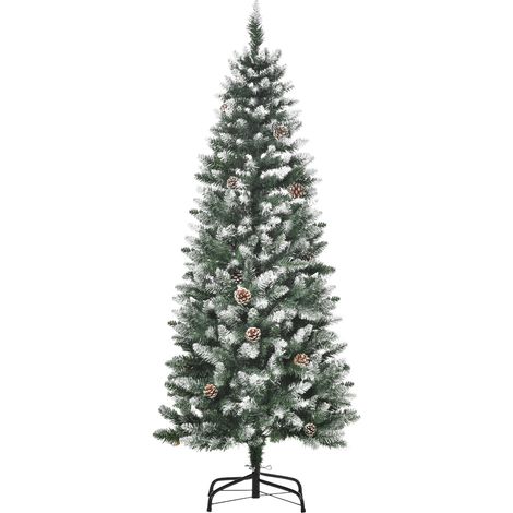 Albero di Natale Artificiale Innevato 150 cm 464 Rami e 28 Pigne Verde e Bianco (1/5)