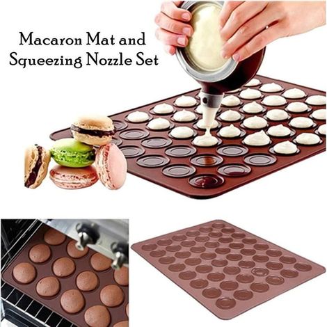 AIDUCHO Tapis de Cuisson Macarons, Plaque à Macarons Meringues Moule en Silicone pour 48 Coques Macarons avec 1 Poche à Douille et 4 Embouts de Formes Differentes (1/5)