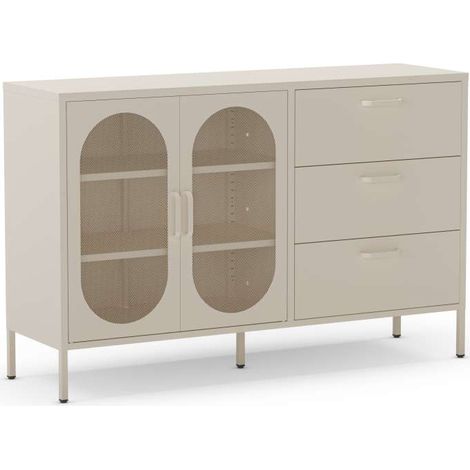 Mueble aparador 2 puertas 2 cajones modelo Dora acabado metal crema, 140cm(ancho) 90cm(alto) 40cm (largo) (1/5)