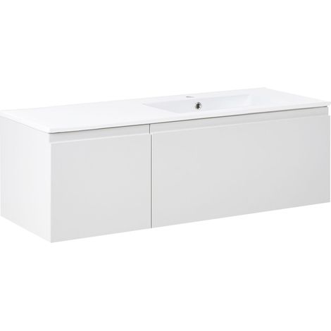 Mobile da bagno sospeso con lavabo in legno ingegnerizzato e contenitore 120 cm grigio chiaro Coroico (1/5)