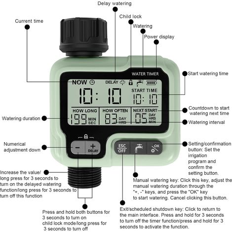 Timer automatico per irrigazione con ingresso in ottone e funzione di ritardo pioggia, controllo programmabile manuale o automatico dell'irrigazione del giardino - ALTRO (1/4)