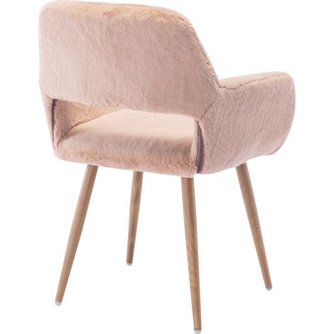 Chaise de salle à manger HengMing, revêtement simili fourrure, design scandinave rétro, piètement métal laqué robuste, assise moelleuse, style vintage, idéale pour cuisine et séjour, 1 pièce (1/5)