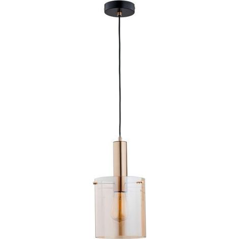 Alfa CALENA Modern Glass Globe Pendant Light, Brass/Gold & Black Metal Ceiling Hanging Lamp, 20cm Shade, 90cm Height, 1xE27 max 15W, Dimmable (1/2)