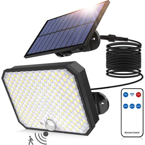 Lumière solaire extérieure, projecteur solaire à capteur de mouvement 4000LM 190LED avec télécommande, lumière de sécurité solaire étanche IP65 (1/5)