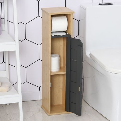 Support Papier Toilette - Porte-Papier Toilette - 2 Niveaux MDF Gris Bambou (1/5)