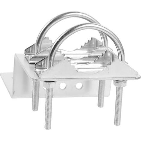 Staffa di montaggio per antenna esterna in acciaio inox color argento con morsetto ad angolo regolabile, resistente alle intemperie, per montaggio a parete. (1/5)