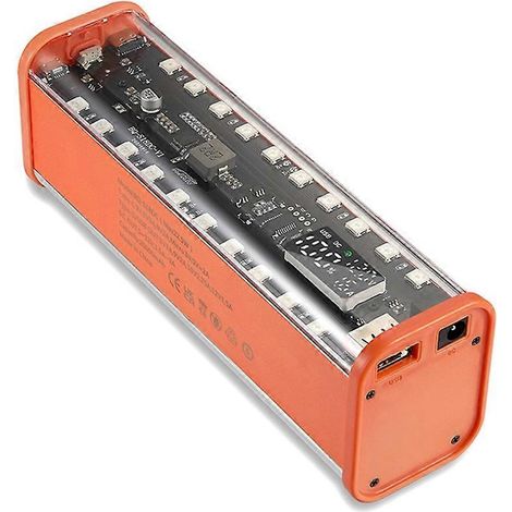 Boîtier de batterie externe 8 emplacements pour accus 18650, charge rapide 22,5 W, montage facile, affichage numérique, port USB Type-C, sortie DC 5,5 x 2,1 A, couleur orange (1/5)