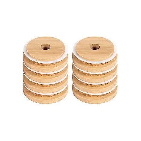 Wiederverwendbare Bambusdeckel (70 mm) mit Strohhalmöffnung für Weithalsgläser (1/5)