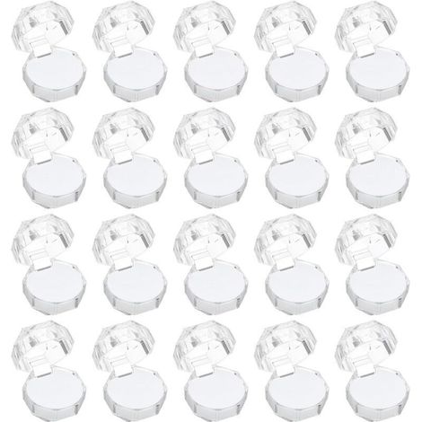 Transparent Plastique Bague Boîtes 1,5" x1,5, 20 pcs Fiançailles Bague Support Boîte Cristal Boucles Oreilles Bijoux Boîte avec Mousse Insert pour Mariage Cérémonie, Blanc (1/2)