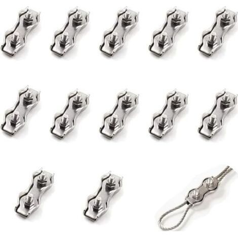 12 Pièces De Câble Métallique En Acier Double Pince m2, Connecteur De Pince De Câble En Acier Inoxydable Pince De Fixation De Câble De Frein, Utilisé Pour Le Câble En Acier 1 Mm