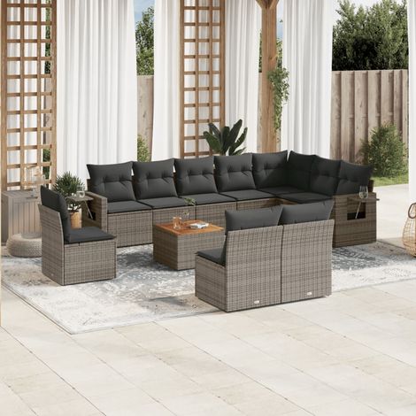 vidaXL Salon de jardin 11 pcs avec coussins gris résine tressée (1/5)