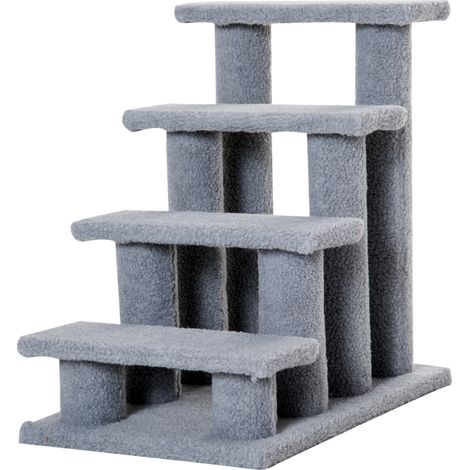 PawHut Dog Steps for Bed 4 Step Pet Stairs for Sofa Dog Cat Climb Ladder Grey (1/5)