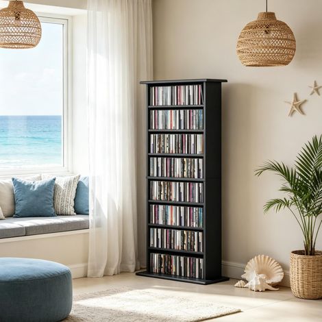 Mueble de almacenaje para CD/DVD 58x24x126,3 cm en tablero negro FLORAGRACE (1/5)