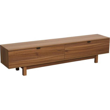 Oviala – Meuble TV rectangulaire 2 portes L160 cm en MDF mélaminé – Charge max 50 kg – Finitions en bois d'eucalyptus – Pieds 15 cm (1/4)