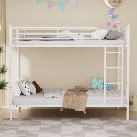Litera 90x190 cm de acero blanco con escalera y barandilla para niños - CHICFURN (1/5)