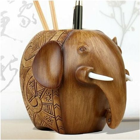 Scatola portaoggetti da scrivania in resina, organizer da scrivania in legno, ideale per ufficio domestico, portapenne a forma di elefante artistico, design elegante, accessorio decorativo da scrivani