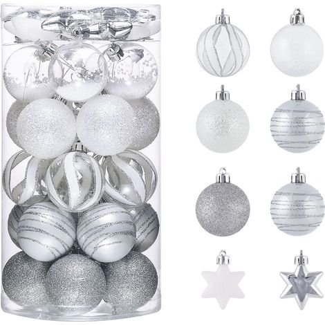 Boule de Noel pour Decoration Noel,35pcs 5cm Boules de Noel Blanc Argenté Transparente pour Deco Sapin de Noel,Personnalisée,Incassable,Cadeau Noel,WKD23PB-0064 (1/5)