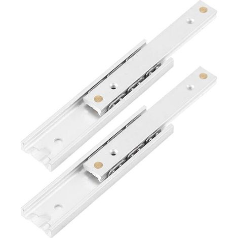 glissières de tiroir télescopiques robustes en alliage d'aluminium avec roulements à billes (100 mm), pour tiroirs et armoires (100 mm). (1/4)