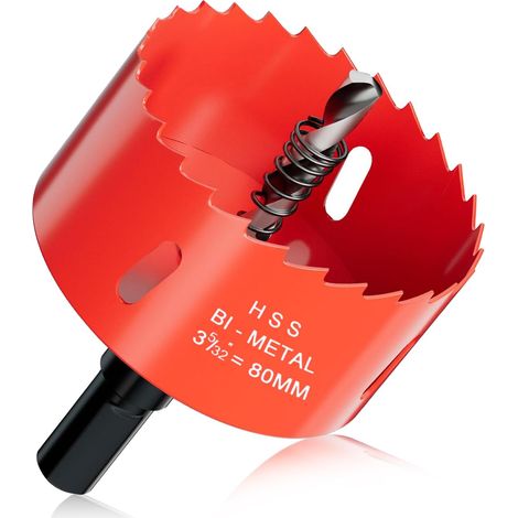 Scie Cloche Bi-métal 80 mm, M42 HSS Bimétallique Scie Trèpan avec Foret de Centrage pour Perceuse à Percer pour Fer, Aluminium, Bois, Cloison Sèche, Tuyau, Panneau de Fibres de Bois/Rouge (1/5)