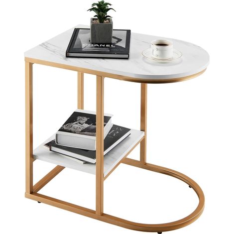 COSTWAY Couchtisch mit Marmoroptik Holz, 2 Ebenen Beistelltisch mit Metallbeinen, Kaffeetische modern, kompakt, für Wohnzimmer und Schlafzimmer, 60 x 40 x 60cm (1/5)