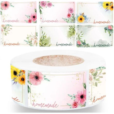 500 pièces Étiquettes à confiture,Étiquette Autocollante Fleur Rectangle Etiquettes Autocollants Bocaux,convient pour pot de confiture bocal distributeur de confiture de fruits confits épice (1/5)