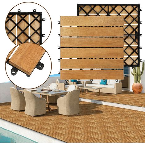 Wolketon 55 Stück Holzfliesen aus Akazienholz Balkonfliesen Terrassenfliesen. Bodenbelag mit Drainage. Fliese Leicht verlegbar(6 Latten 5 m²)