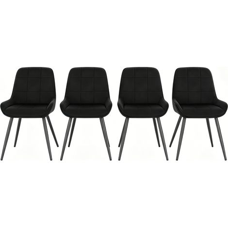 Sillas de comedor tapizadas en terciopelo negro con estructura metálica, juego de 4 (1/5)