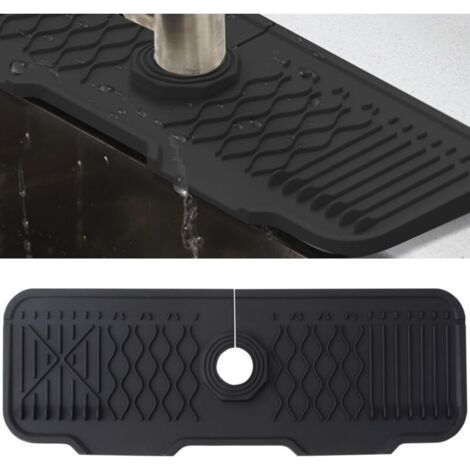 (Noir, 43 cm) Tapis de Robinet Silicone, Protection Anti-Éclaboussures pour Robinet d'Évier, Plateau Anti-Gouttes pour Poignée Robinets, Tapis d'Évier pour Comptoir de Cuisine et de Salle de (1/5)