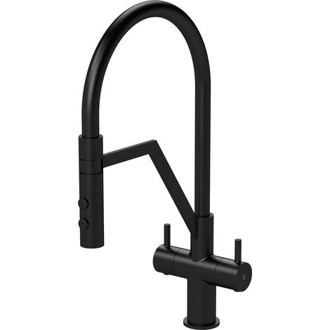 Balterley Haughton Modern Kitchen Mono Mixer Tap with Dual Lever Handles, Curved Swivel Spout - Matt Black Finish (1/5)