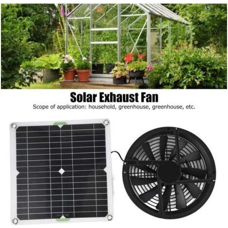 Kit de ventilateur à panneau solaire, ventilateur d'extraction solaire portable étanche 100 W 12 V avec protection métallique, pour poulailler, serre, abri de jardin, animalerie, conduit d'évacuat (1/4)
