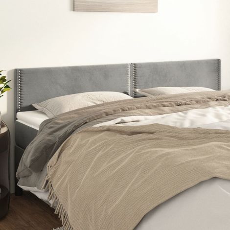 2 pcs Têtes de lit pour lit double, Tableau décoratif de chevet Gris clair 100x5x78/88 cm Velours CDE12331 (1/5)