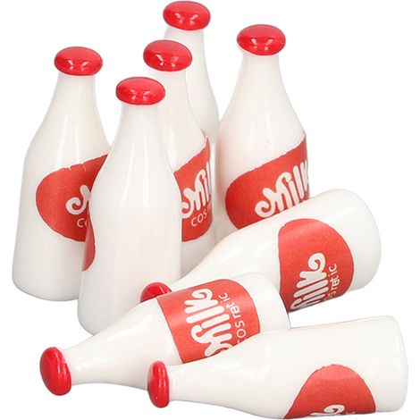 8 mini-bouteilles de lait en plastique détaillées pour maison de poupée échelle 1:12 et 1:6, accessoires réalistes rouges (1/5)