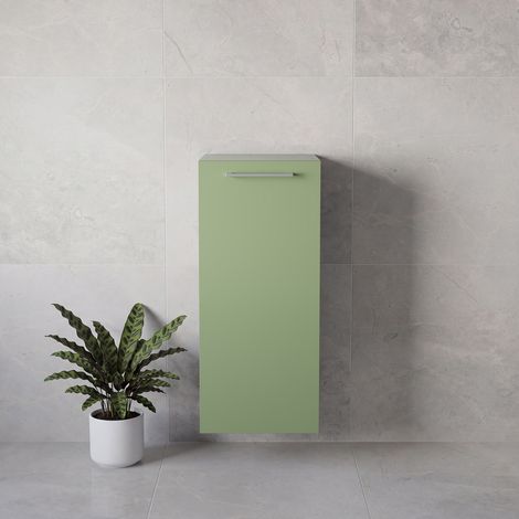 Napoli Olive Green 350mm Wall Mounted Single Door Side Cabinet - 350mm - Chrome 160mm Handle