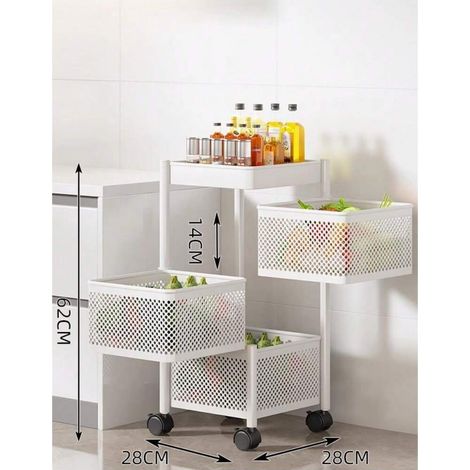 Étagère de cuisine rotative multifonctionnelle, support de sol à plusieurs niveaux pour fruits et légumes, panier de rangement pour collations et autres aliments. (1/4)