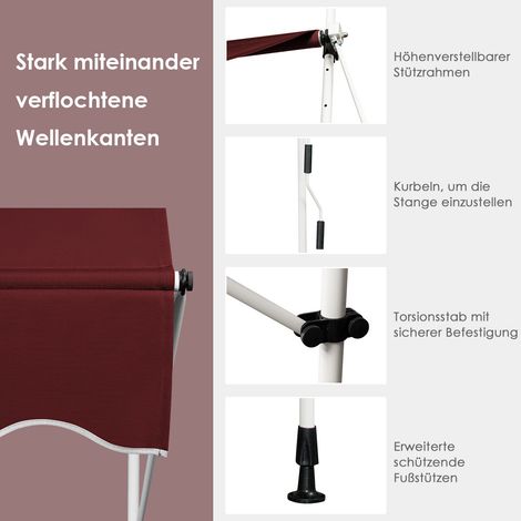 Store banne rouge 400 cm en aluminium et tissu Oxford anti-UV avec hauteur réglable et manivelle pour terrasse, balcon et jardin (1/5)