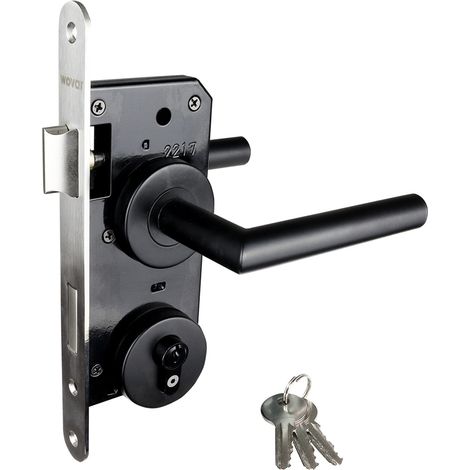 Set ferrure de porte - Serrure noire sur rosace - Par set (1/3)