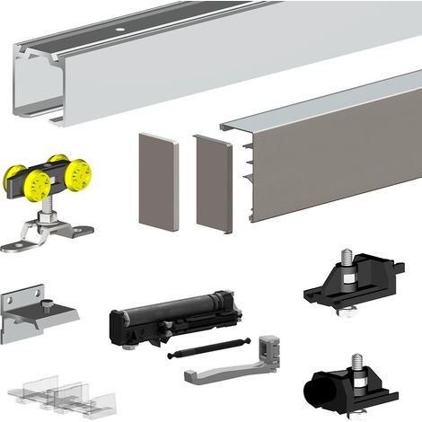 Slid'Up By Mantion – Pack premium SLID'UP 160 pour porte coulissante jusqu'à 1000 mm – rail aluminium 1,94 m – poids max 60 kg – finition anodisée argent