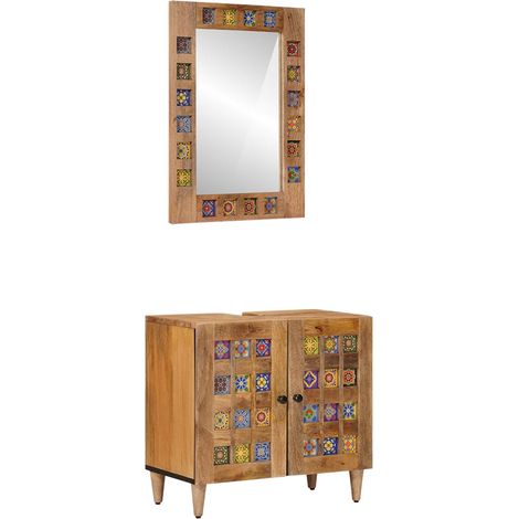 Juego de muebles de baño 2 pcs Natural Madera de mango maciza