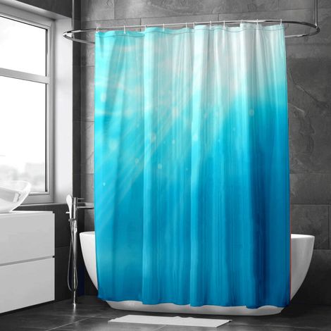Rideau de douche motif poissons et étoiles de mer, polyester imperméable, 90x180 cm (1/5)