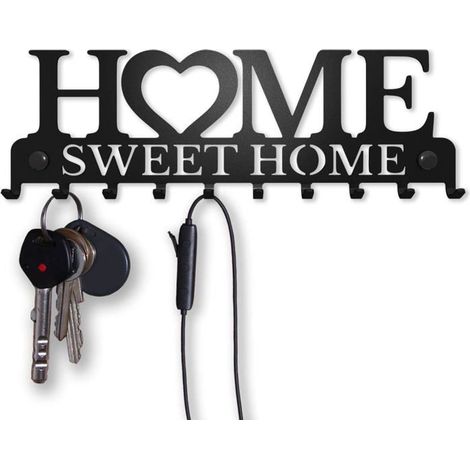 Porte-Clés Mural Accroche Clef Sweet Home Décoratif (10 Crochets), Patère en Métal pour Porte d'Entrée, Cuisine ou Garage (1/5)