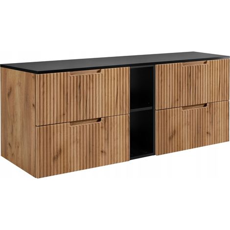 Waschtischunterschrank VENA - 140 cm - Schwarze Eiche - Rippenstirnseiten - Modernes und praktisches Design